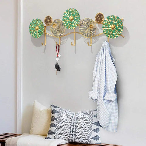 Built Like A Tank Wall Mount Coat Rack Featuring Curved Round Hooks with colorful accents, perfect for entryway organization.