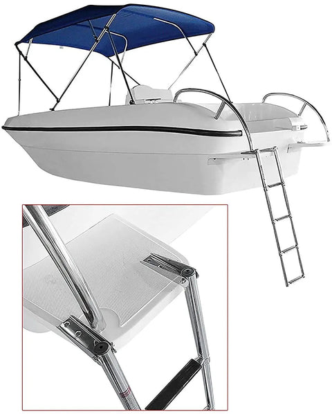 4 Step Folding Boat Ladder With Stainless Steel Telescoping Extension Swim Step For Yacht And Pool attached to boat