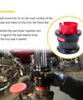 Fork Seal Driver Kit 14 Piece For Motorcycles in use with upside-down front forks, showing adapter installation on motorcycle.