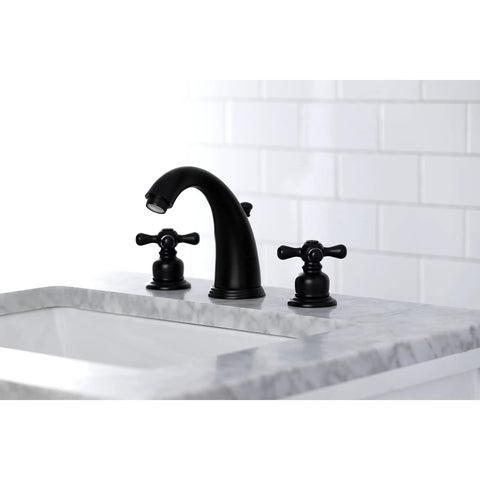 Victorian Widespread Bathroom Faucet In Matte Black, Solid Brass Construction, Deck Mount, 8 To 16 Inch Spread, 1.2 GPM Flow, Duraseal Cartridge