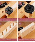 Steps to use Dead Straight Self Centering Doweling Jig Badass Accuracy Handheld Drill Guide for wood assembly.