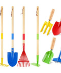 8 Piece Kids Garden Tool Set with Real Wood Handles and Steel Heads Shovel Rake Spade and Hoe for Lil Helpers Display