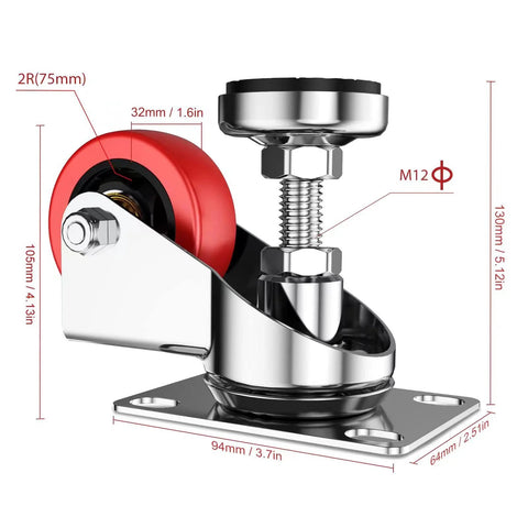 Side view of 3 Inch Leveling Plate Caster Wheels With Adjustable Anti Vibration Foot Pads Heavy Duty Swivel Casters