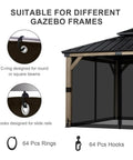 Gazebo Mosquito Netting Replacement Kit for outdoor patios, showing mesh walls, C-rings, hooks, fits 10x10 to 12x16 gazebos.