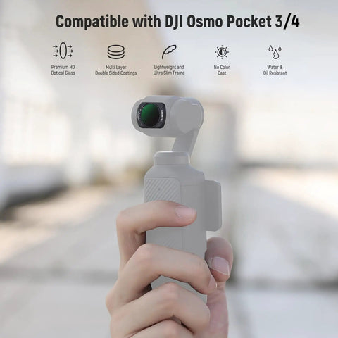 Variable ND And 1/4 Black Diffusion Filter For Mist Cinematic Effect Magnetic Filter Accessory on DJI Osmo Pocket 3/4 in use.