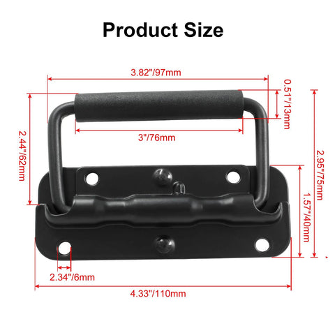 Spring Loaded Chest Handle Set Two Piece Black Stainless Steel Surface Mount Folding Handle with Rubber Grip, 97mm Long