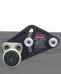 Tough As Nails Dual Roller Stock Guides For Router Table Fences Anti Kickback Design With Lockdown Pivot Knobs And Machined Aluminum Build For Crisp Woodworking Runs In Shop. Infeed roller with black aluminum mount.