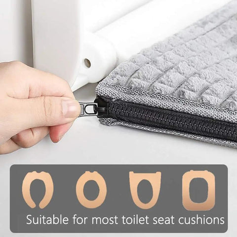 Hand zipping soft toilet seat cushion cover pad for bathroom, washable and durable, waterproof PU backing, fits most toilet lids