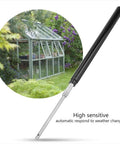 Greenhouse Automatic Vent Opener Kit With Double Spring Roof Control, cylinder detail and outdoor greenhouse setting
