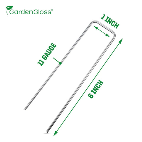 Heavy Duty 6 Inch Galvanized Landscape Staples Pack Of 50 Pro Grade Lawn Ground Spikes And Stakes For Weed Barrier Fabric And Landscaping, Rust Free And Extra Strong Steel For All Weather; image shows a single 6-inch galvanized steel staple marked with measurements.