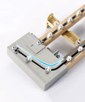 Premium Wall Mounted Sliding Barn Door Track System With 8.86ft Aluminum Alloy Rail And Faux Wood Finish close-up of roller mechanism.