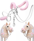 Realistic Hobby Horse Bridle With Metal Bit And Adjustable Reins In Faux Leather And Stainless Steel Tack For Equestrian Play
