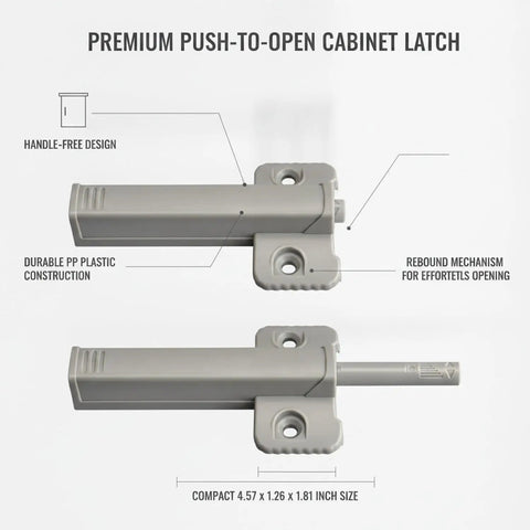 Push To Open Cabinet Latch With Rebound Mechanism For Handle Free Kitchen And Wardrobe Doors Keeps Doors Flush And Closed Until Pressed