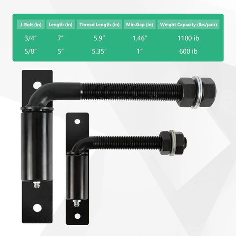 Heavy Duty Bolt On 7 Inch J Bolt Gate Hinges 4 Pack No Welding Required Lubricated Ball Bearing Hinge For Large Driveway Gates Up To 1100 Lbs Easy Install And Sag Prevention Industrial Grade, 7-inch black steel hinge with 3/4-inch J-bolt