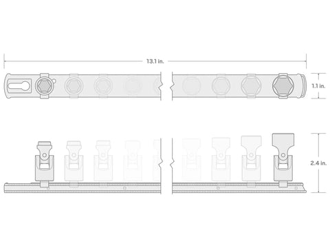 Dimensions of Go-To Three Eighths Inch Drive Shallow 6-Point Universal Joint Socket Set With Rail, Seven-Piece.