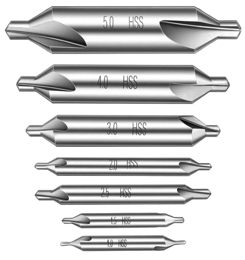 Heavy Duty Center Drill Bit Set 7 Piece M2 High Speed Steel Countersink Bits With 60 Degree Point For Metal Lathe Wood And Metalworking Includes Sizes 1.0 1.5 2.0 2.5 3.0 4.0 5.0 For Precise Holes
