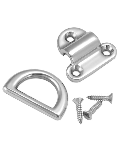 4 Pack Marine Grade Stainless Steel 316 Folding Pad Eye D Ring Anchors, 44mm By 40mm Heavy Duty Tie Down Anchors with screws visible