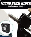 Pro Grind sharpening system for 8-inch grinders; black metal jig with multi-size block labeled 1/2, 5/8, 3/4, 1 in.