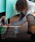 Person using Extra Thick Waterproof Neoprene Work Knee Pads For Men And Women Beefed Up Comfort Fit Kneeling Protection.
