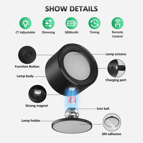Top Tier Rechargeable LED Wall Sconces With Remote Dimming USB C Charging And Cordless Mounting showing function button and charging port.