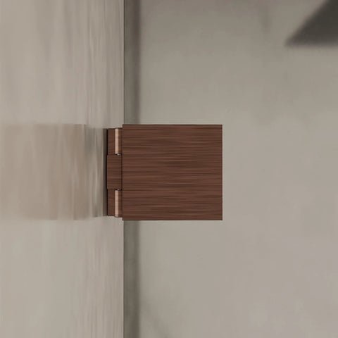 Side view of Adjustable Square Glass To Wall Clip With Solid Forged Brass Construction And Antique Copper Finish Backplate Two Inches By Two Inches Faceplate Two Inches By Two Inches Compatible With Three Eighths And One Half Inch Glass Panels For Frameless Showers.