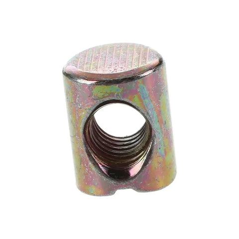 Single piece from M6 Cross Dowel Barrel Nuts Set for Hidden Furniture Joints, 60 Pcs, carbon steel with zinc plating.