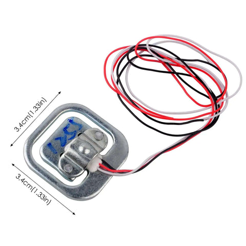 Close-up of a single 50 kg half-bridge load cell with wires from Four Pack 50Kg Load Cell Weight Sensor Half Bridge Kit With HX711 Amplifier Module For Arduino DIY Scale Projects And Multi Range 50 100 150 200 Kg For Home Workshop And DIY Crew Use.