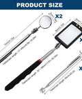 5 Piece Telescoping Inspection Mirror Set With Adjustable Round And Square Extendable Mirrors, LED Light for Mechanics