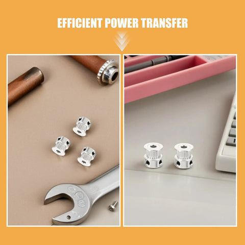 Upgrade Your 3D Printer Game with These Solid 20 Tooth GT2 Timing Pulleys Featuring A 5mm Bore For Quick Install And Zero Slippage Plus Heavy Aviation Aluminum Build And Hex Wrench Included For Smooth Performance On Any Machine Setup, silver 20-tooth GT2 pulley set with wrench