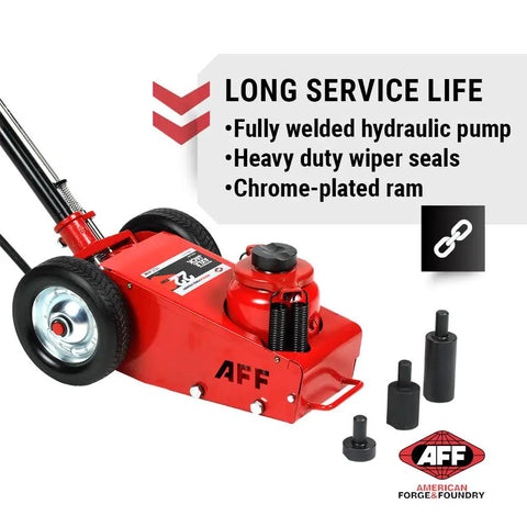 Heavy Duty 22 Ton Axle Jack With Single Stage Air Assist Hydraulic Truck Lift And Three Piece Extension Kit Boasts High Speed Air Motor Slick Rubber Wheels Plus Dead Easy Locking Handle For No Sweat Daily Shop Work