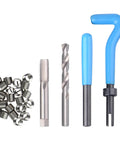 All-In-One 131-Piece SAE Thread Repair Kit with HSS Drill Helicoil Inserts, taps, and tools, shown with blue handles.