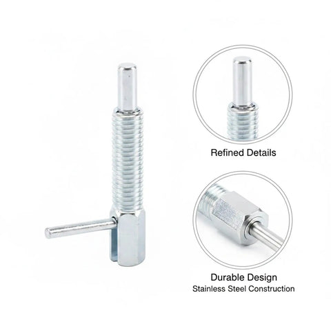Industrial Grade Stainless Steel Indexing Plunger Pin With Ergonomic L Handle And Spring Loaded Snap Lock, close-up view.