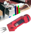 Must Have Watch Link Remover Kit With 4 Piece Set Pro Grade Band Pin Tool shown in use, red handle, and steel build.