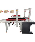 Auto Carton Sealing And Strapping Machine 2-In-1 Industrial Box Packaging Tapper with conveyor, adjustable for 120-500 mm width.