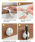 Step-by-step installation of 6 Pack White Cable Clips For Desk Nightstand And Car, Easy Cord Management Holders And Wire Organizers.