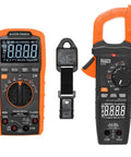Digital Multimeter And Clamp Meter Kit With Auto Ranging TRMS Voltage Tester For 1000V AC DC Magnetic Hanger Pro Grade Test Kit For Electricians And DIY Enthusiasts, showing a multimeter and clamp meter with orange accents.