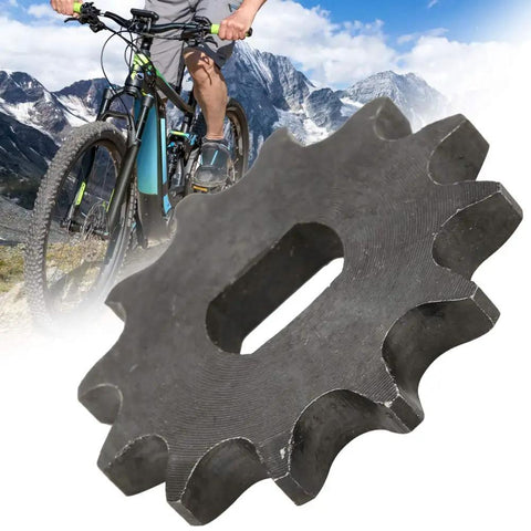 Heavy Duty 12 Teeth Metal Motor Sprocket for Go Karts and Mini Bikes With 428 Chain Replacement Part displayed with rider in background