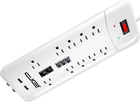 10 Outlet Surge Protector Power Strip With 3500 Joules Of Protection 25 Foot Heavy Duty Extension Cord ETL Listed 15 Amp Dual USB Ports Black Finish