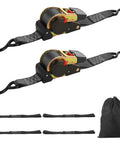 2 Pack 2 Inch Auto Retractable Ratchet Straps With S Hooks, Heavy Duty 15ft Self Retracting Tie Down Straps, 3310 Lbs Break Strength