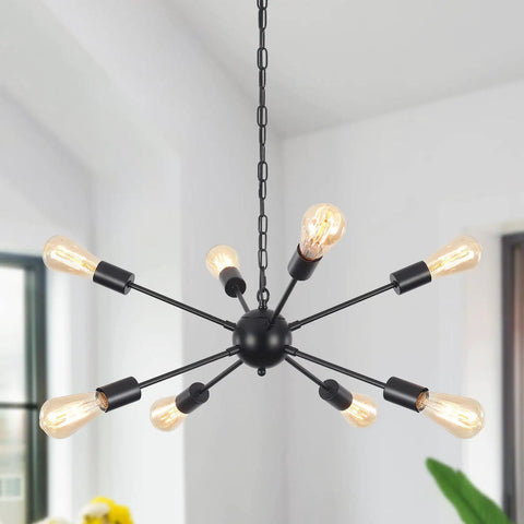 Gold Sputnik Chandelier With 8 Lights Dope Modern Industrial Pendant Ceiling Fixture In Brushed Brass Finish Adjustable Hanging Length For Kitchen Dining Living Room