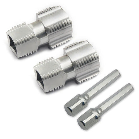 Heavy Duty Pvc Pipe Threader Set With 1/2 And 3/4 Inch Dies For Smooth Plumbing Repairs includes two steel dies and drill adapters.