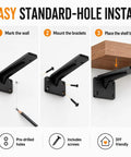 Installation steps for Shelf Bracket Beefy Heavy Duty L Bracket White 39cm with screws, showing marking, mounting, and placing shelf board.