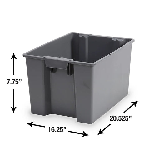 Medium Open Top Stackable Plastic Storage Bin With Reinforced Carry Handles Heavy Duty Gray Utility Tote Built Damn Tough, 20.525 x 16.25 x 7.75 inches