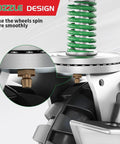 Close-up of 8 Inch Gate Wheel With Brake For Metal Tube Gates 600 Lb Capacity 360 Degree Swivel Heavy Duty Gate Caster Spring Loaded