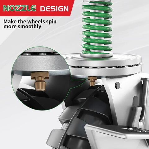 Close-up of 8 Inch Gate Wheel With Brake For Metal Tube Gates 600 Lb Capacity 360 Degree Swivel Heavy Duty Gate Caster Spring Loaded