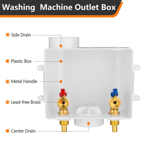 1 Pack Washing Machine Outlet Box With 1/2 Inch Crimp PEX Inlet And 3/4 Inch MHT Outlet Center Drain Built Tough From Lead Free Brass