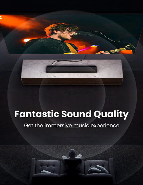 3.5mm To RCA Audio Cable 6.6 Feet 2RCA Male To Aux Adapter For Crisp HiFi Sound, Great For Plugging Your Phone Or Tablet Into Home Theater, Speaker System, Or Car Stereo Perfect For Any Setup At Home Or On The Road. Cable connected to TV and soundbar for home theater audio