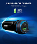 Dual Pd Car Charger 45W With Qc 3.0 Usb Port And Four Foot Cord Compatible With Iphone 17 16 15 Samsung Galaxy S25 S24 S23 Quick Cigarette Lighter Adapter close-up