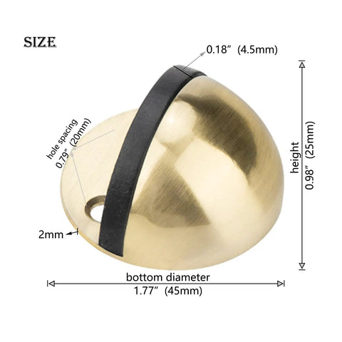 2 Pack Drill Free Floor Mounted Door Stops With Self Adhesive Tape Or Screws Gold Finish Black Rubber Bumpers Wall Protectors