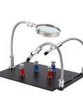 Third Hand Soldering Station With 3X LED Magnifying Lamp, Magnetic PCB Clamp, Flexible Arms for Soldering and PCB Work